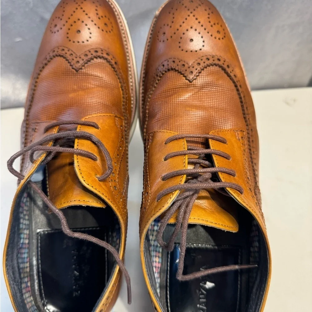 Zanzara Brown Wingtip Brogue Oxford Dress Shoes Mens 9 Leather Modern